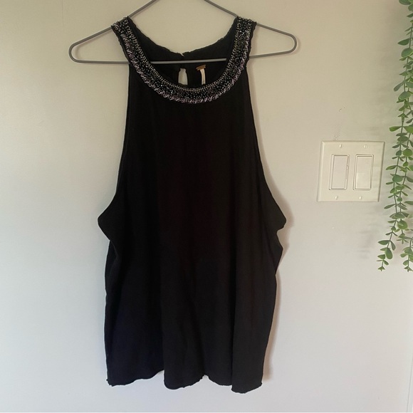 Free People Tops - Free People Black Embellished Sleeveless Tank Size Large